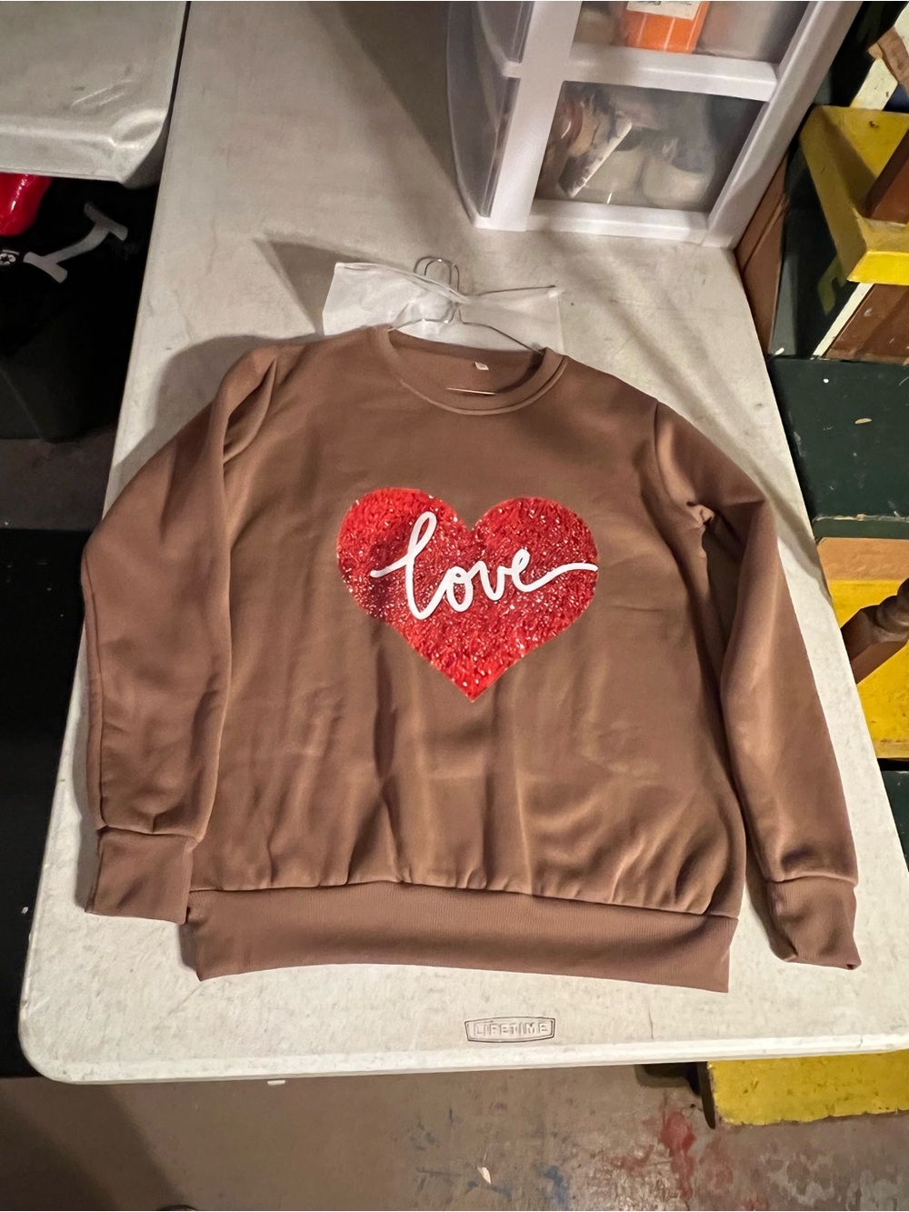Women’s Brown Sweatshirt with Red 'Love' Heart Medium